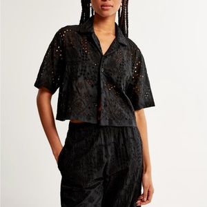 Abercrombie Textured Cutout Button Down Crop Top